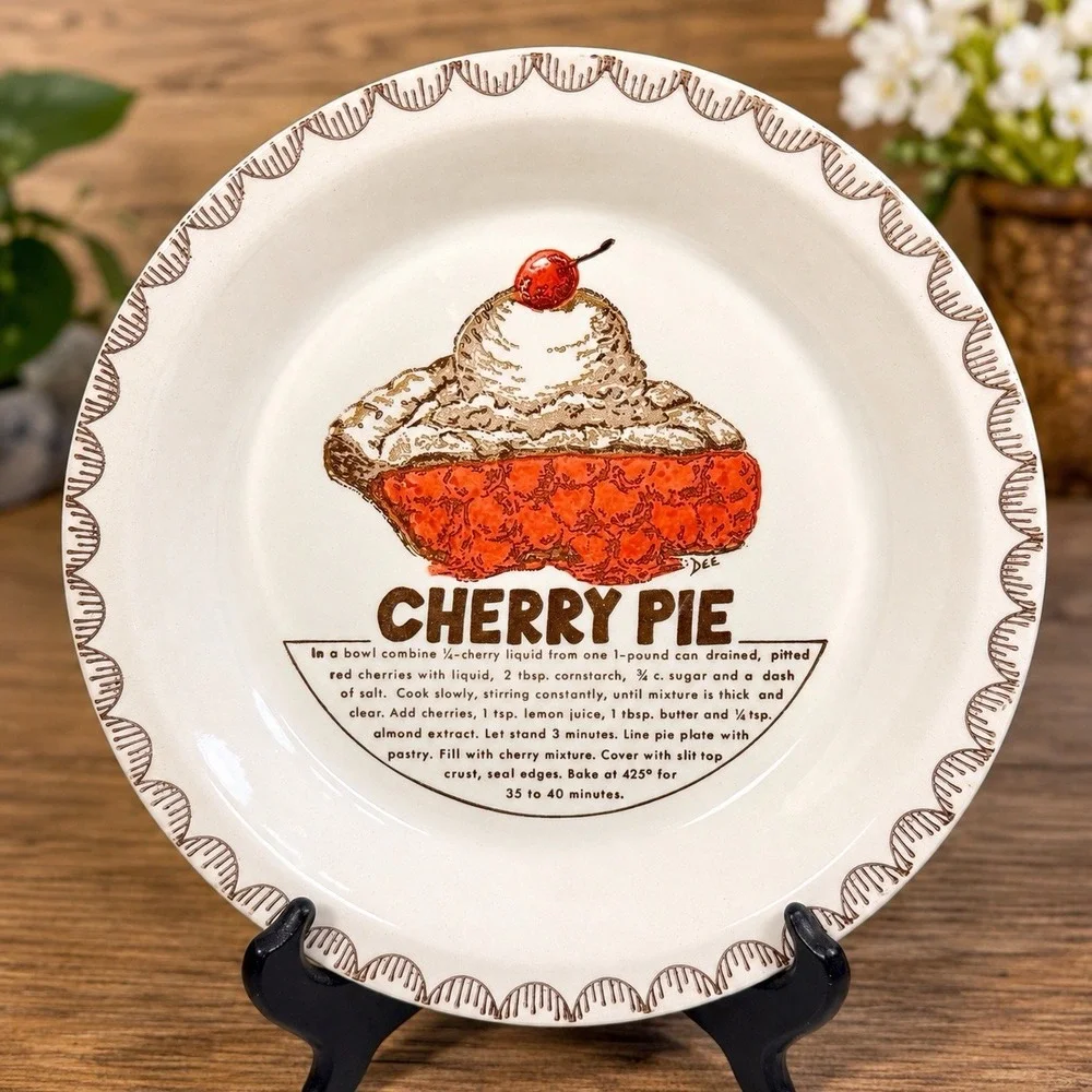 Vintage Cherry Pie Recipe Pie Plate DEE Signed 10.25